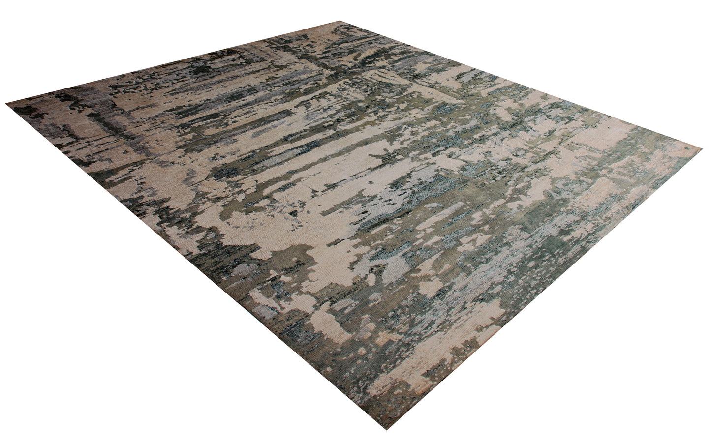 8x10 Abstract Distressed Vintage Antique Wool Viscose Hand Knotted Area Rug - Beige Grey Teal Green