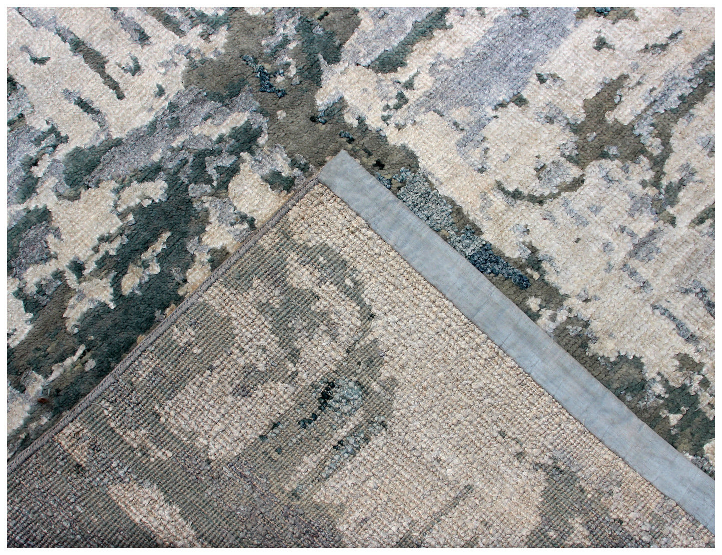 8x10 Abstract Distressed Vintage Antique Wool Viscose Hand Knotted Area Rug - Beige Grey Teal Green