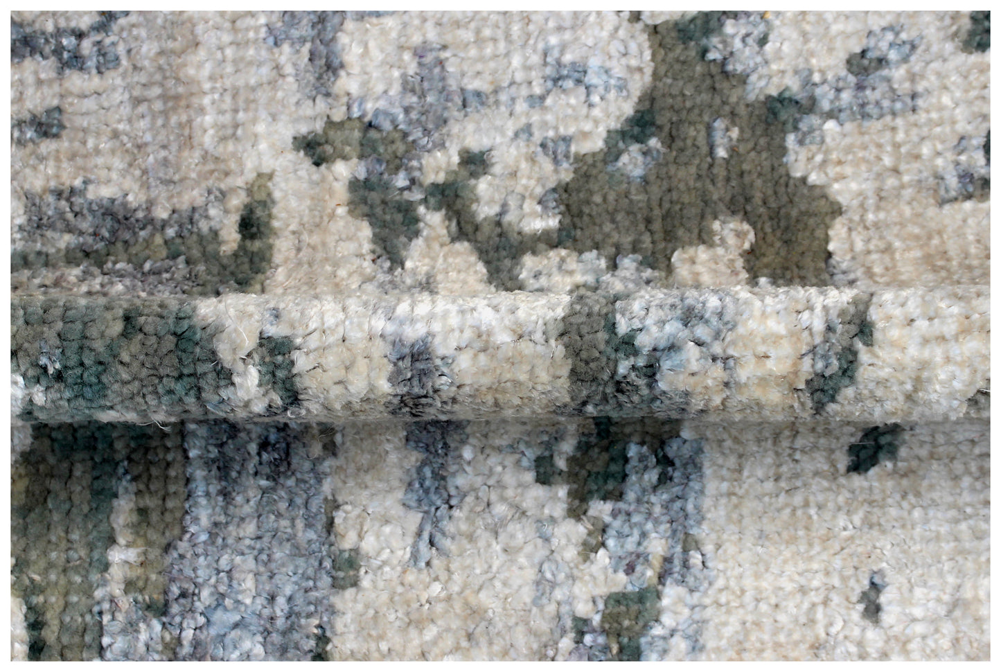 8x10 Abstract Distressed Vintage Antique Wool Viscose Hand Knotted Area Rug - Beige Grey Teal Green