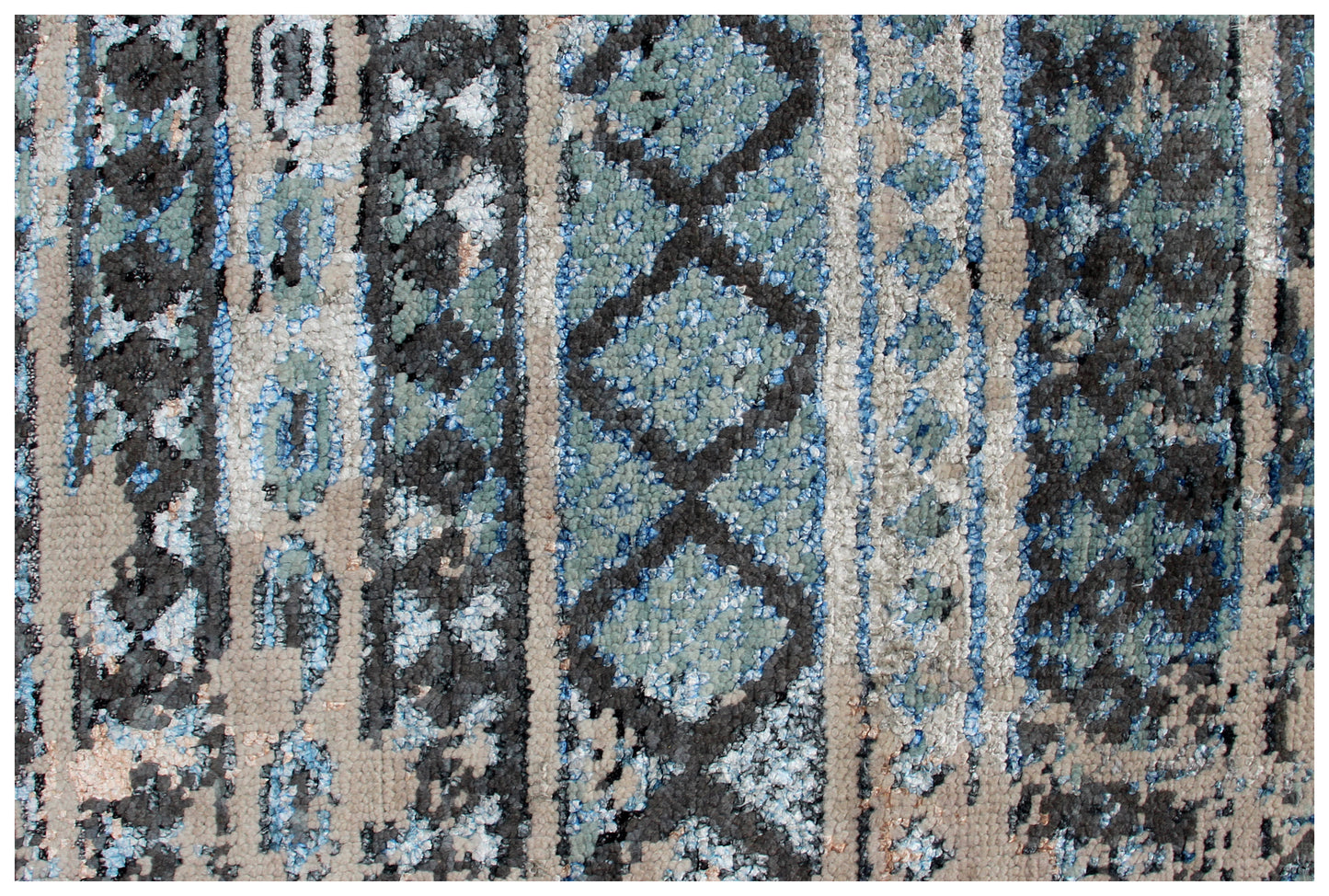 Blue Grey Distressed Vintage Hand Knotted Rug 8x10 - 30 KPSI Wool Viscose Area Rug Bhadohi