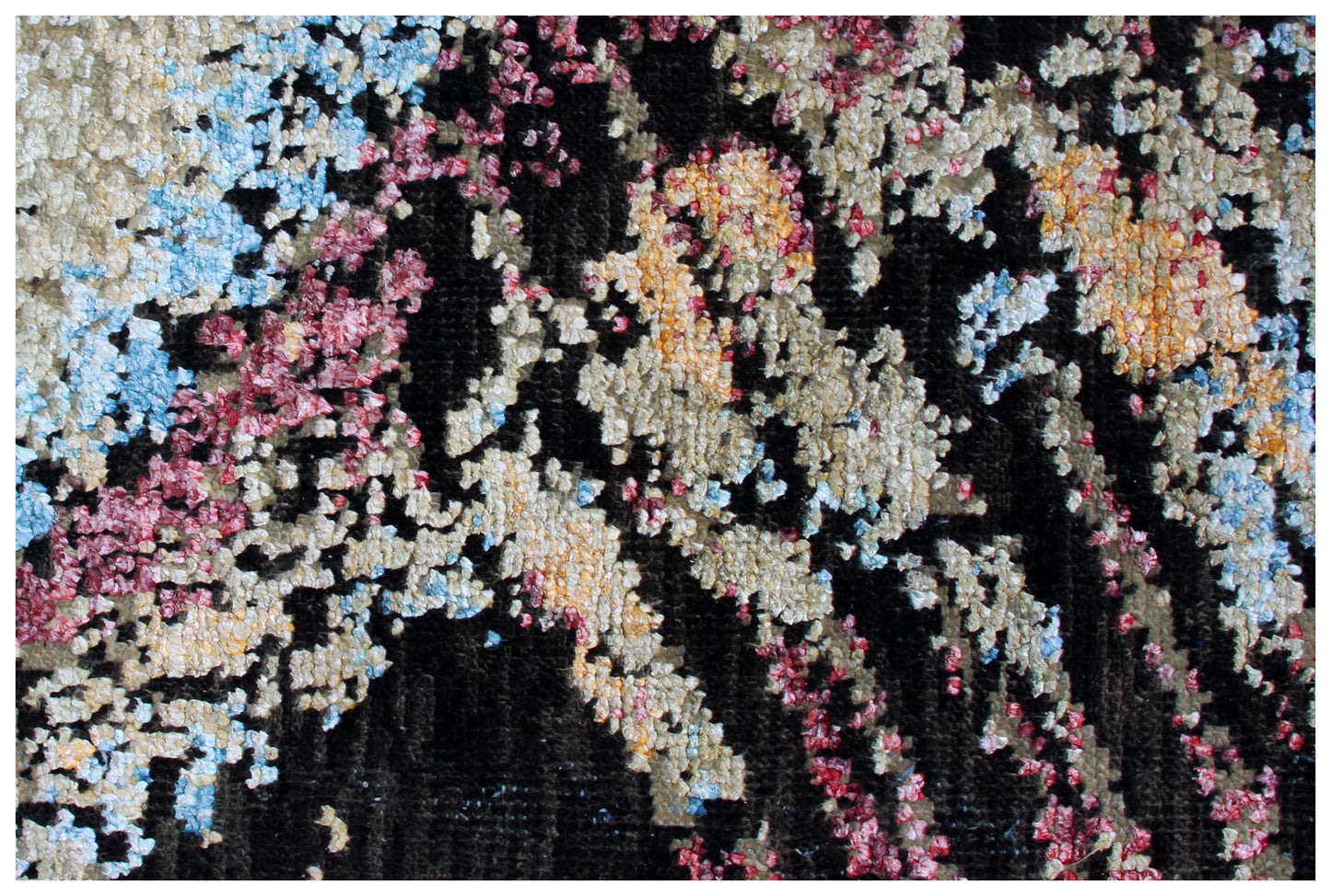Modern Abstract Striped Hand Knotted Rug 8x10 - Black Beige Blue 30 KPSI Wool Viscose Bhadohi Rugs