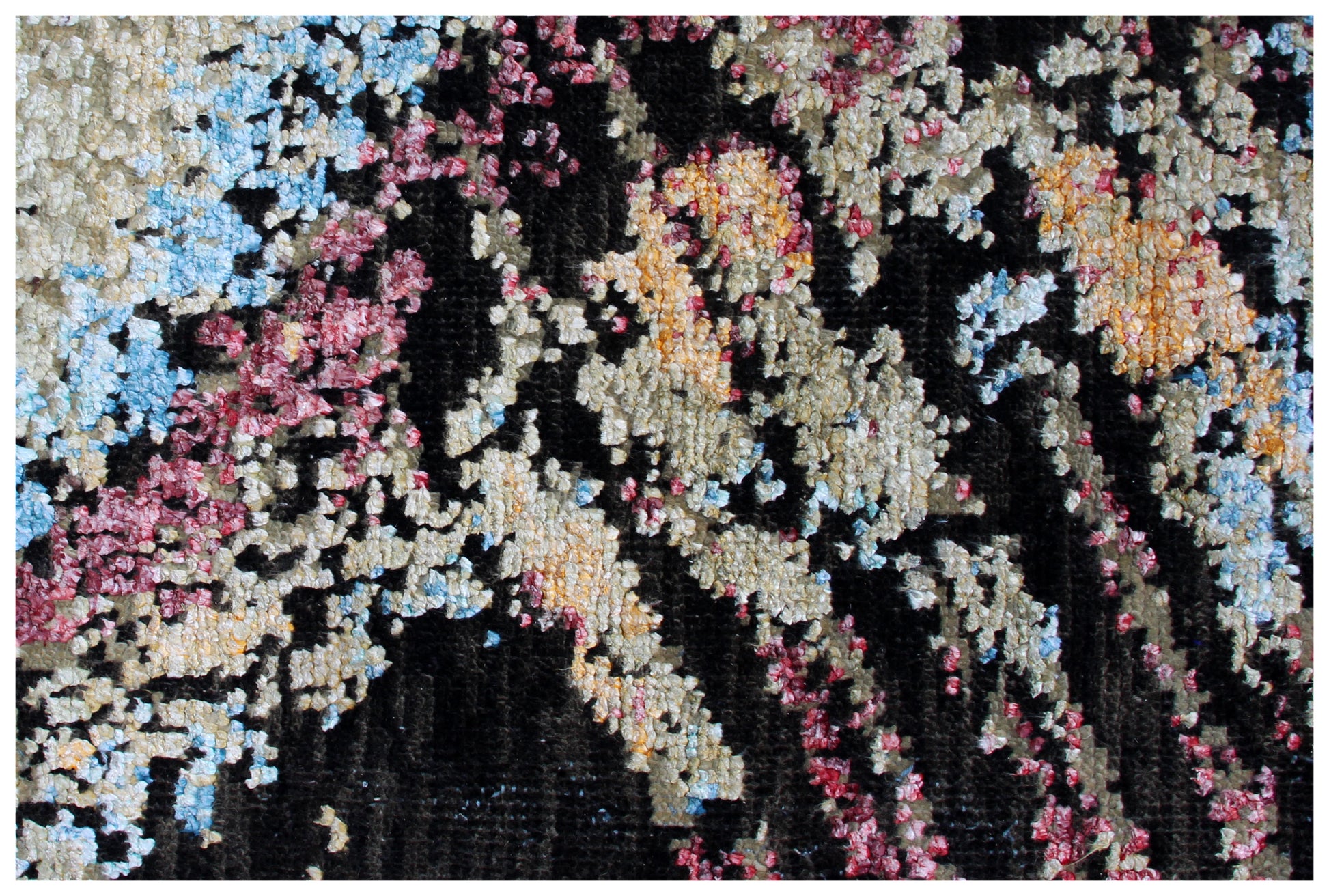 Modern Abstract Striped Hand Knotted Rug 8x10 - Black Beige Blue 30 KPSI Wool Viscose Bhadohi Rugs
