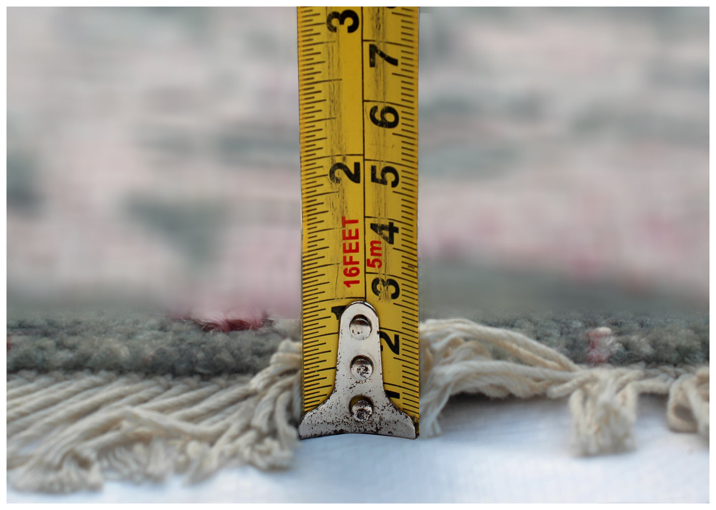 Grey Pink Green Red Hand Knotted 8x10 Vintage Antique Wool Viscose Area Rug - Abstract Distressed