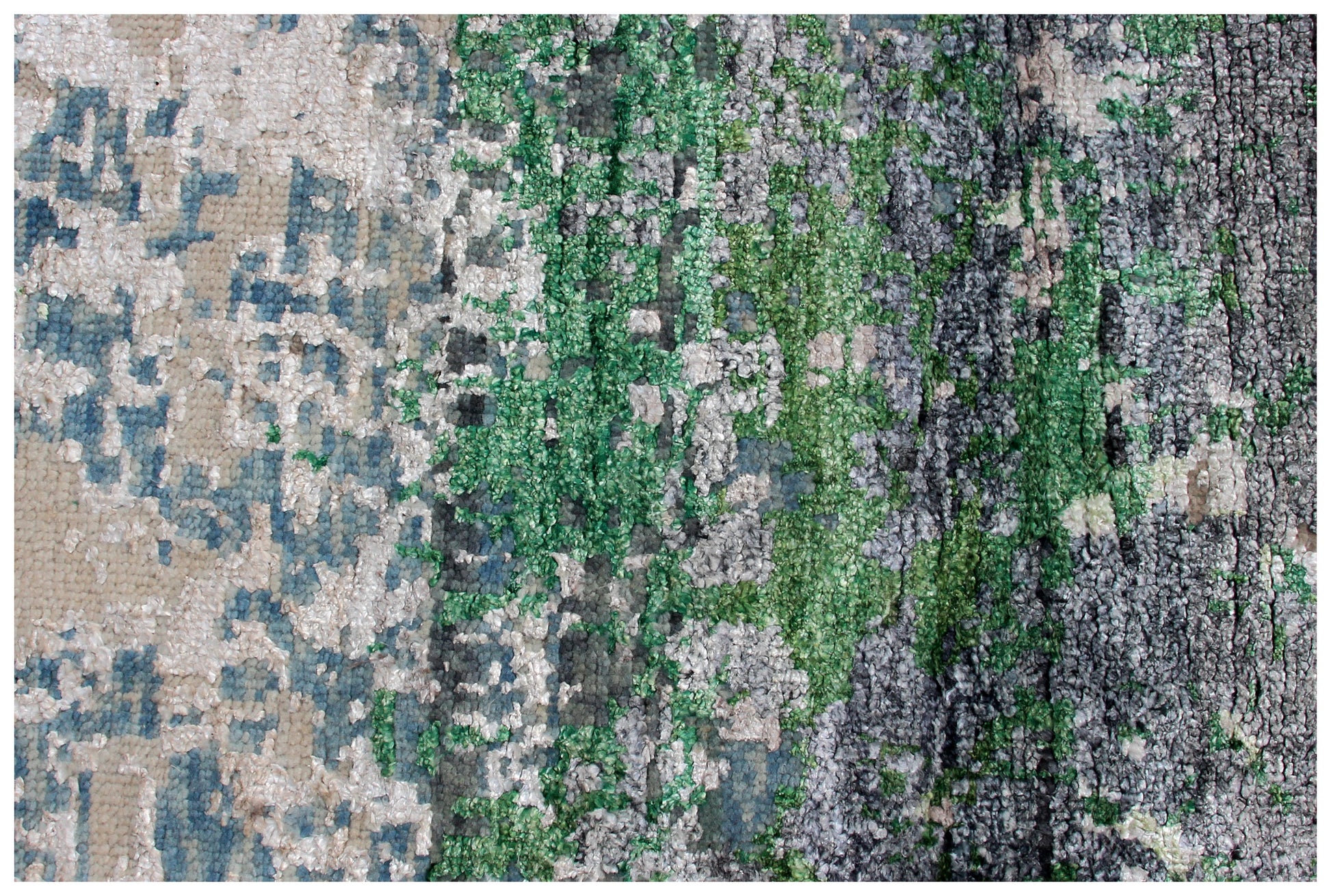 Hand Knotted Wool Viscose Rug 8x10 - Grey Beige Modern Abstract Distressed Bhadohi Rugs