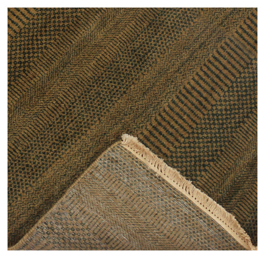 2.6x10 Hand Knotted Wool Runner Rug – Modern Olive Striped Design.