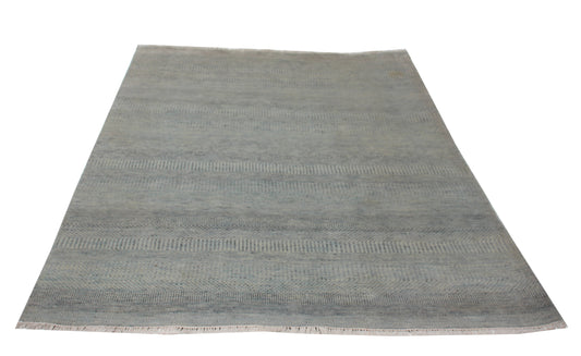 6x9 Hand Knotted Wool Area Rug – Modern Silver Stripes Design