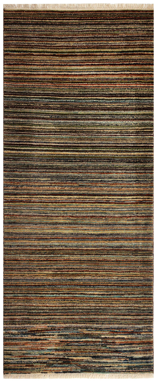 2.6x6.6 Multicolor Hand Knotted Wool Runner Rug – Striped Design for Hallways Entryways”.