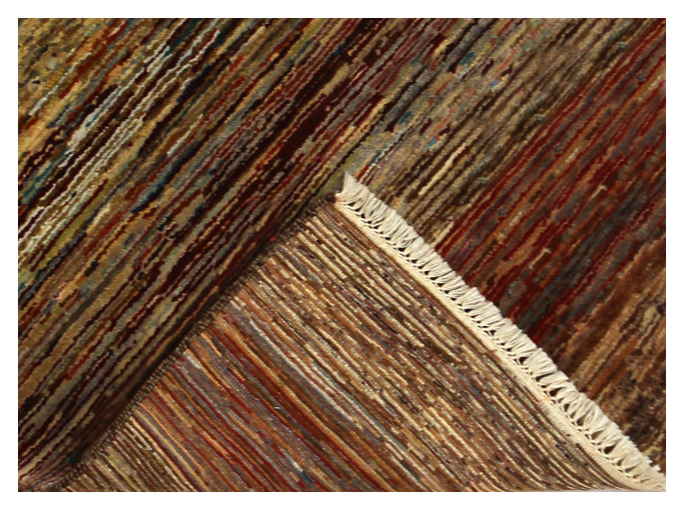 2x6.6 Multicolor Hand Knotted Wool Rug – Striped Grass Design.