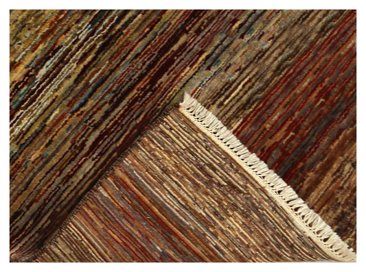 2x6.6 Multicolor Hand Knotted Wool Rug – Striped Grass Design.