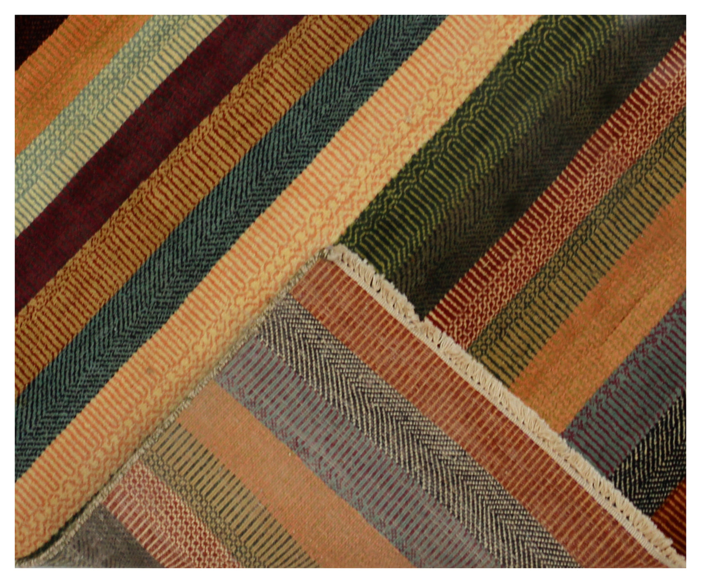 Multicolor Striped 3x16 and 3x10 Hand Knotted Wool Runner Rug.