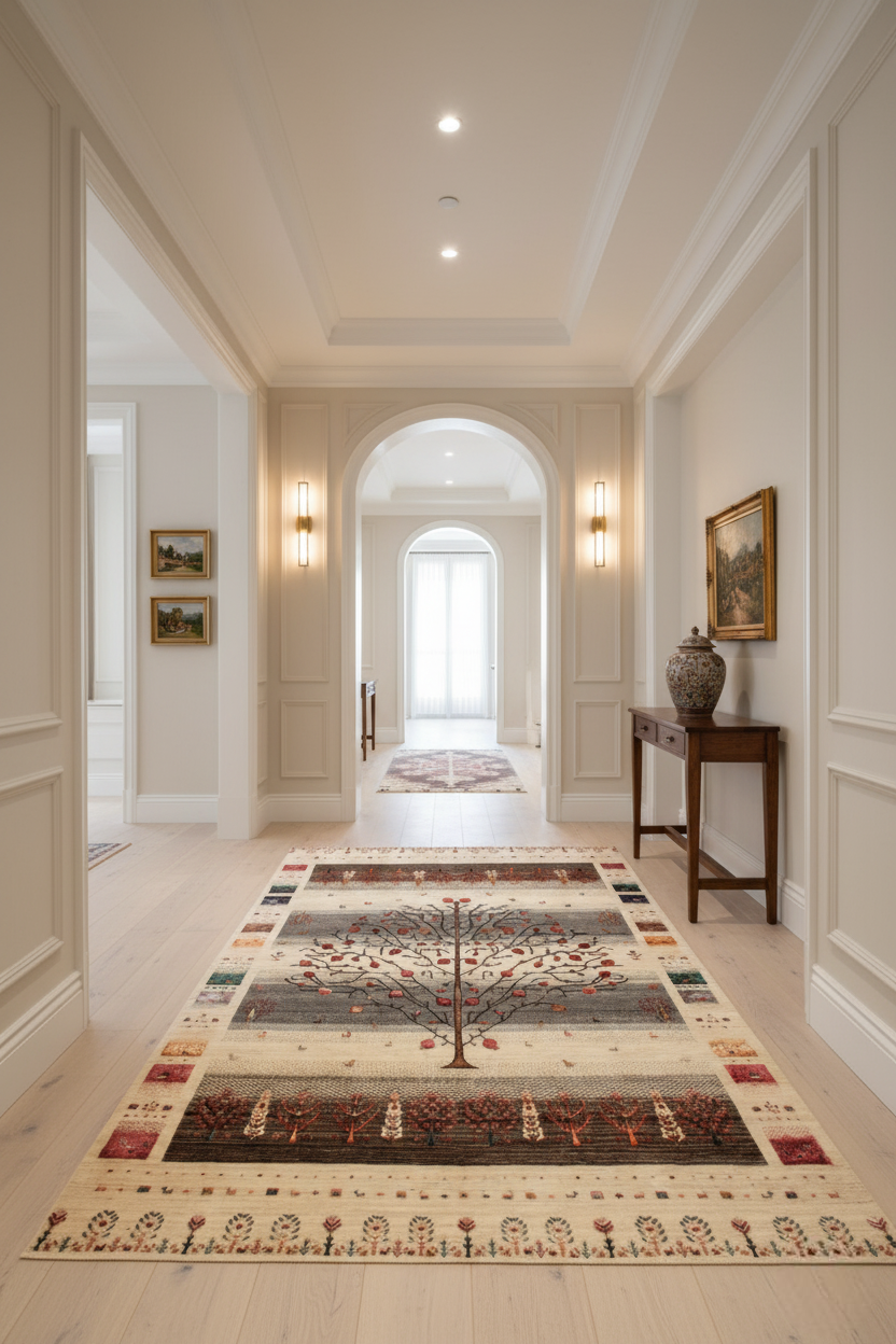 Hand Knotted Tree of Life Rug - Ivory Grey Maroon Natural Wool Area Rug (Custom Sizes)