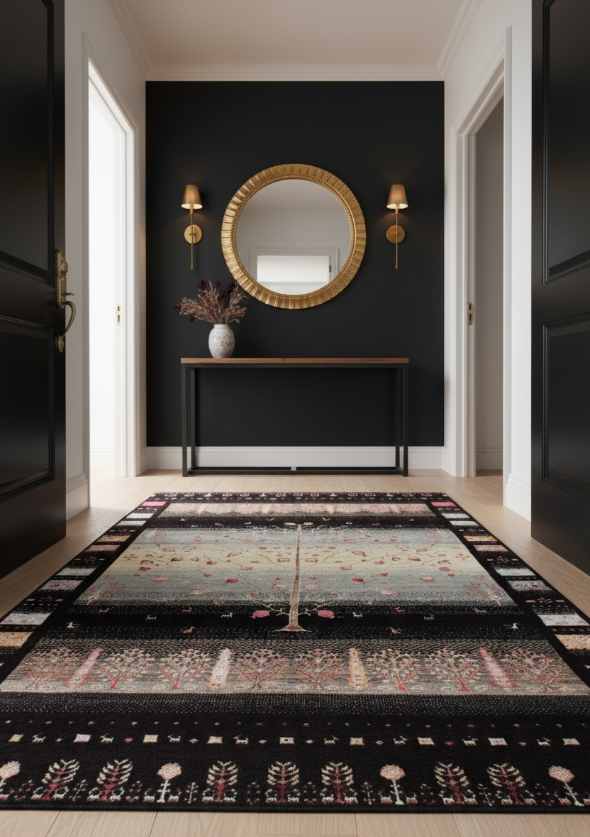 Hand Knotted Tree of Life Rug - Black Multi Color Natural Wool Area Rug (Custom Sizes)