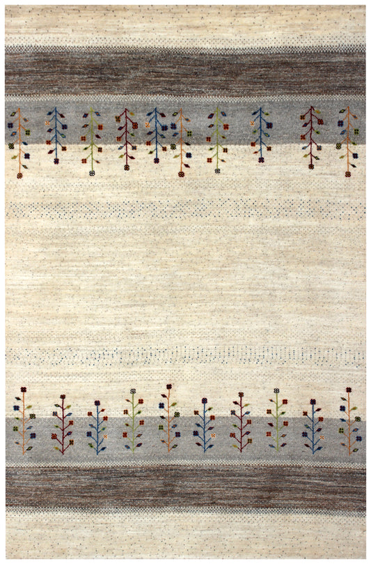 Hand Knotted Gabbeh Tribal Wool Rug 5.6x8- Beige Brown Tree Motif