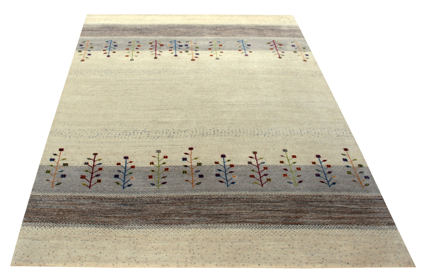 Hand Knotted Gabbeh Tribal Wool Rug 5.6x8- Beige Brown Tree Motif