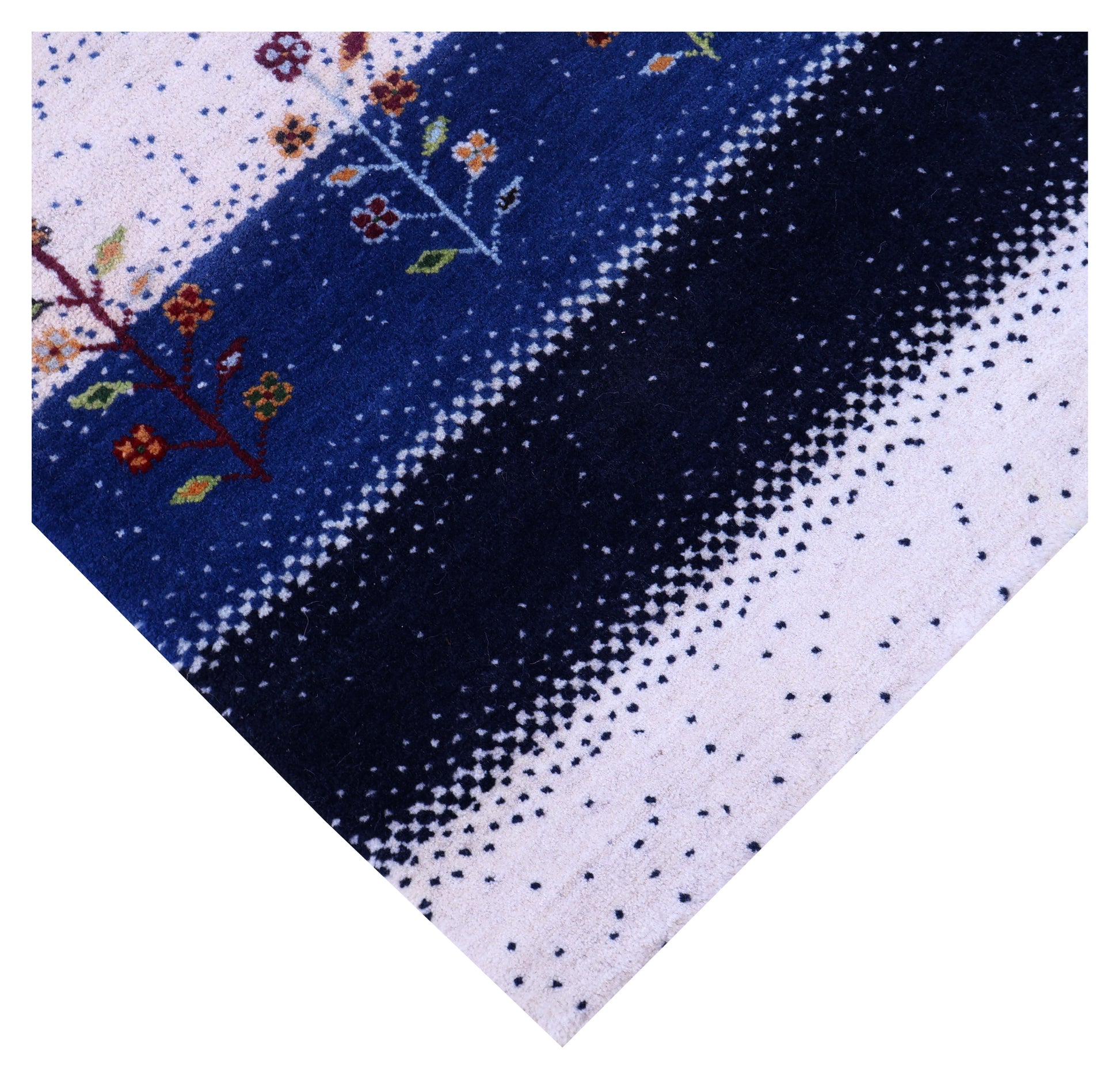 Ivory White Navy Blue Gabbeh Floral Stripe Hand Knotted Wool Traditional 4x6 Area Rug