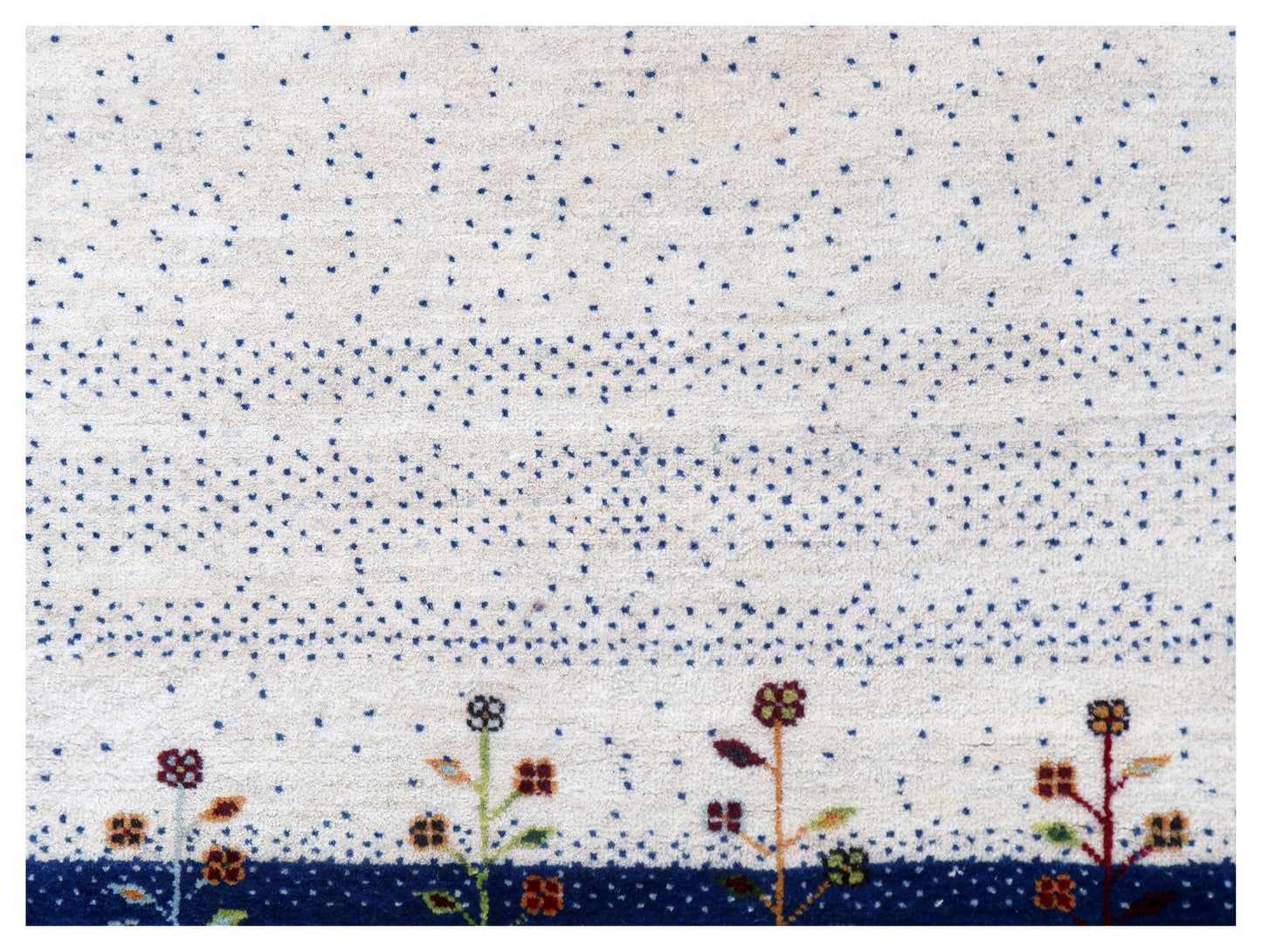 Ivory White Navy Blue Gabbeh Floral Stripe Hand Knotted Wool Traditional 4x6 Area Rug