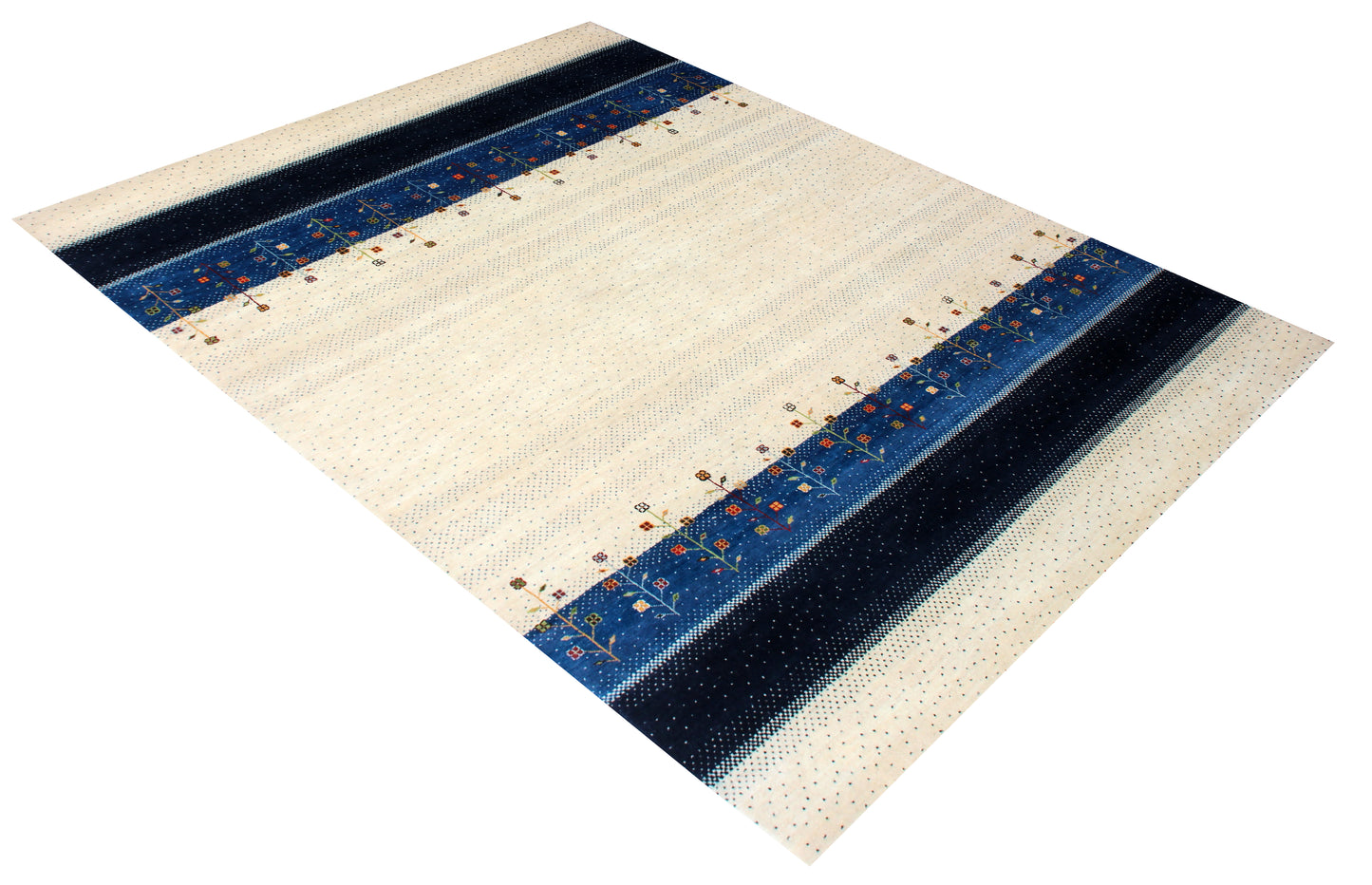 Hand Knotted Gabbeh Tribal Wool Rug 8x10 - ivory Navy Tree Motif