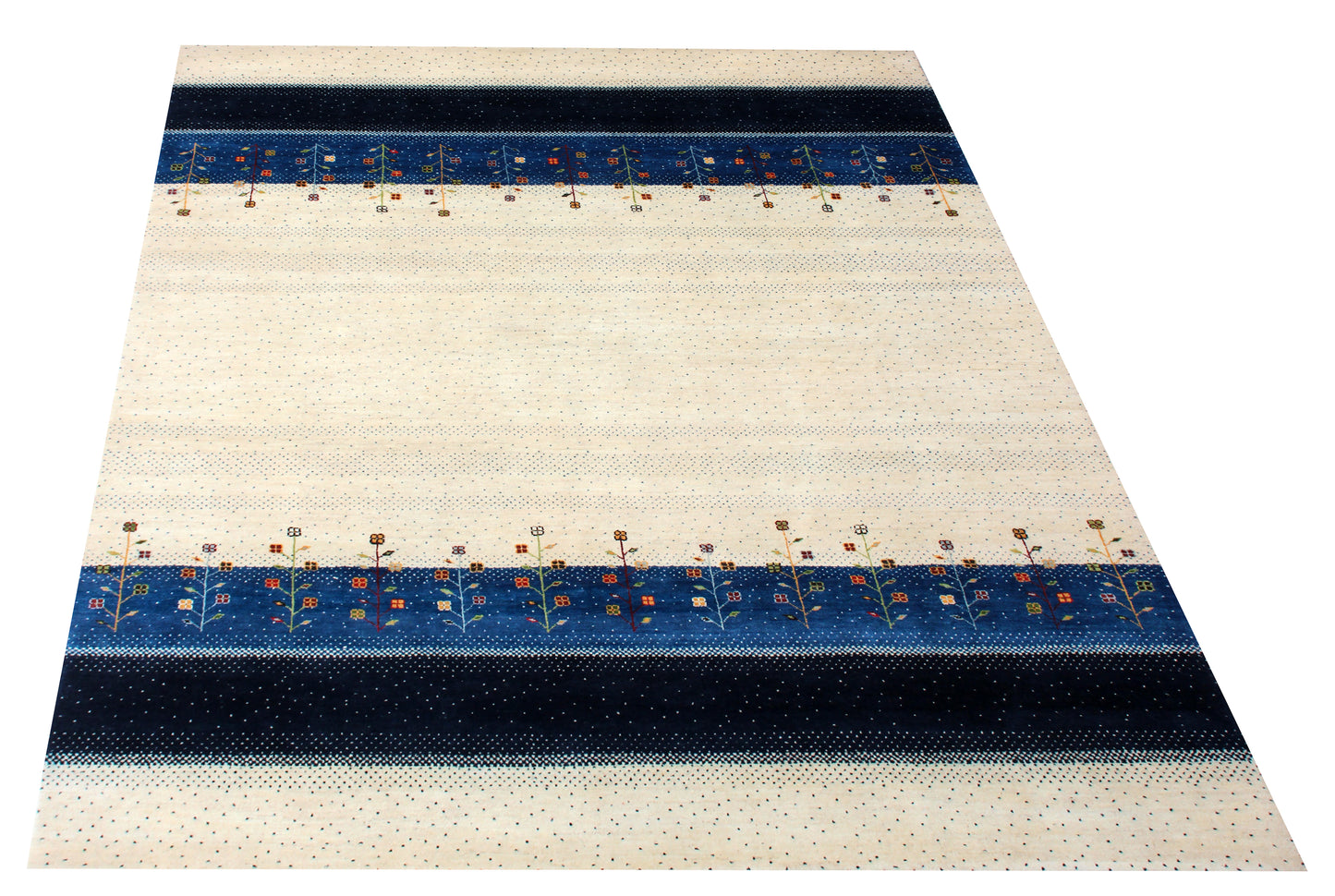 Hand Knotted Gabbeh Tribal Wool Rug 8x10 - ivory Navy Tree Motif