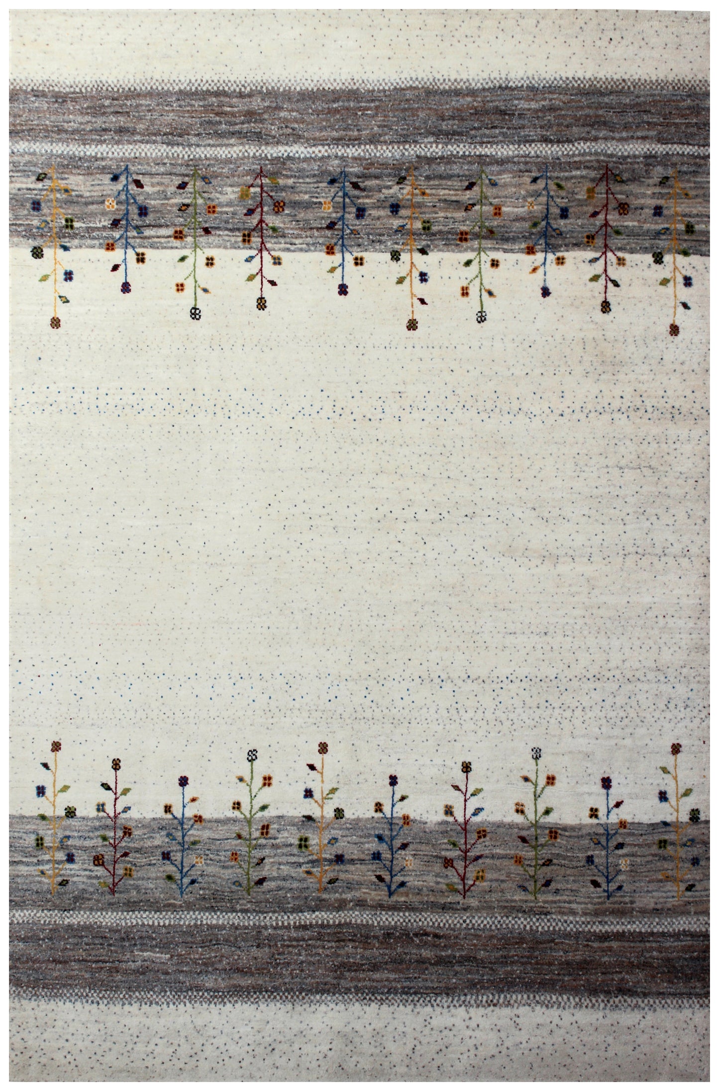 Ivory Brown Gabbeh Wool Rug 5.6x8 - Hand Knotted Tree Motif