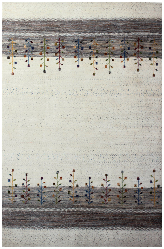 Ivory Brown Gabbeh Wool Rug 5.6x8 - Hand Knotted Tree Motif