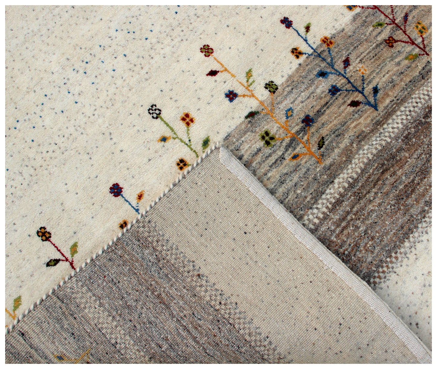 Ivory Brown Gabbeh Wool Rug 5.6x8 - Hand Knotted Tree Motif