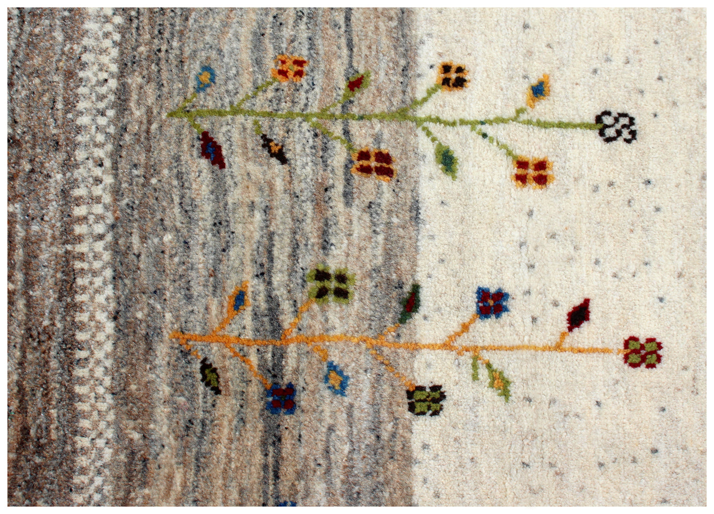 Ivory Brown Gabbeh Wool Rug 5.6x8 - Hand Knotted Tree Motif