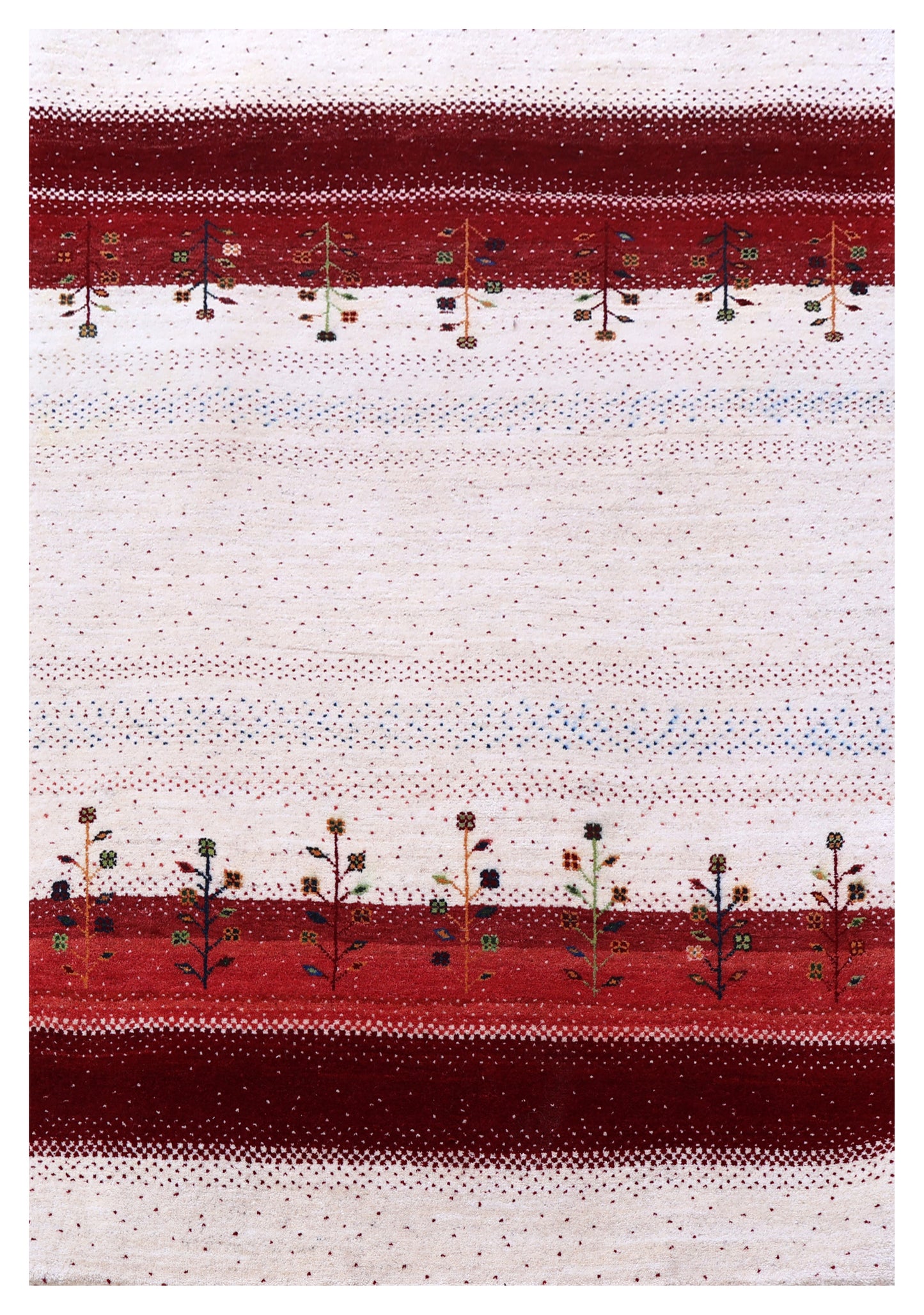 Ivory White Red Gabbeh Floral Stripe Hand Knotted Wool Traditional 4x6 Area Rug