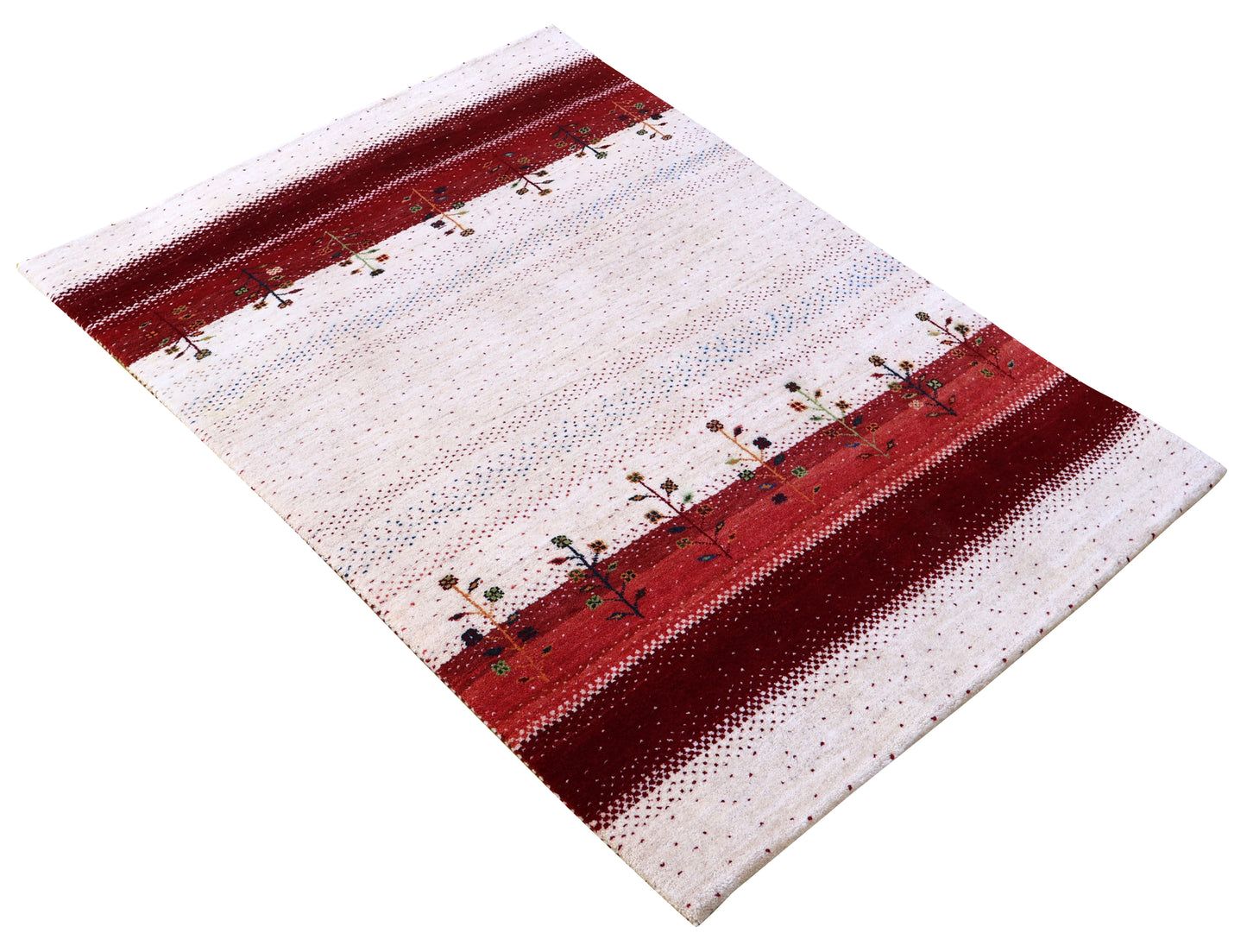 Ivory White Red Gabbeh Floral Stripe Hand Knotted Wool Traditional 4x6 Area Rug