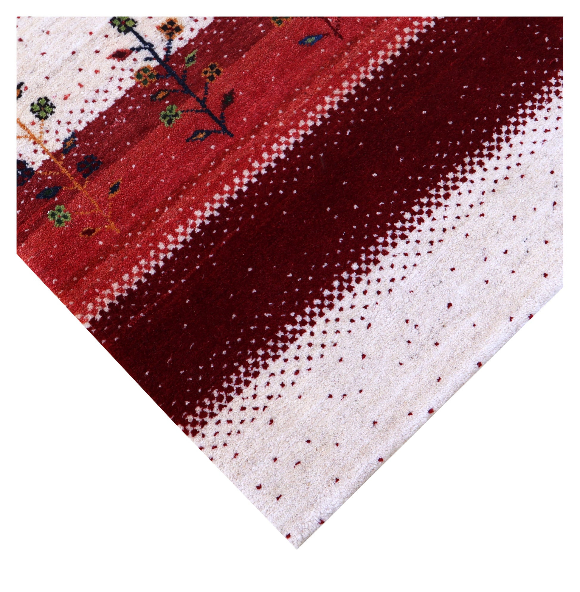 Ivory White Red Gabbeh Floral Stripe Hand Knotted Wool Traditional 4x6 Area Rug