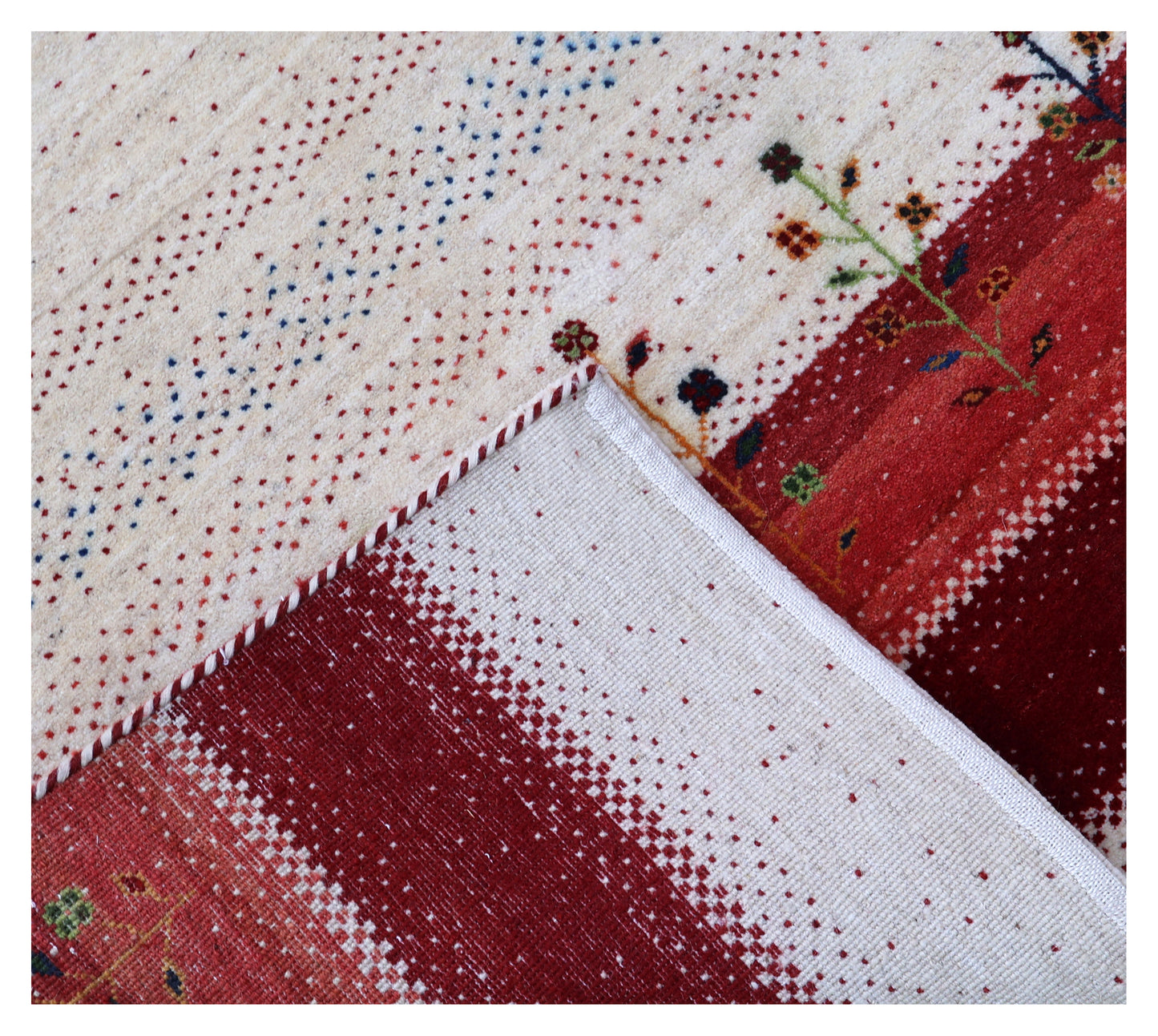 Ivory White Red Gabbeh Floral Stripe Hand Knotted Wool Traditional 4x6 Area Rug