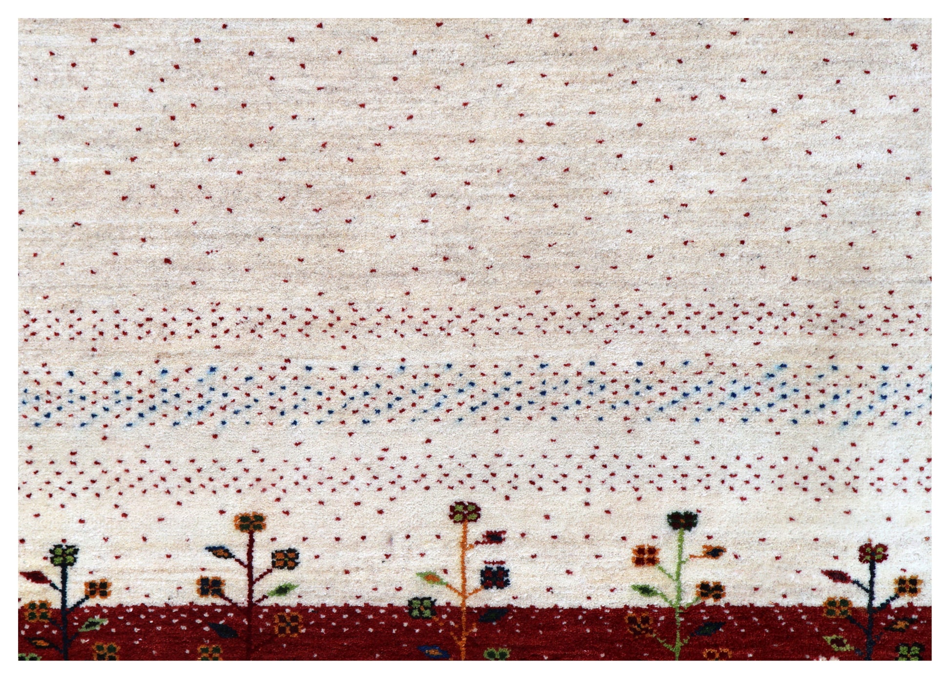 Ivory White Red Gabbeh Floral Stripe Hand Knotted Wool Traditional 4x6 Area Rug