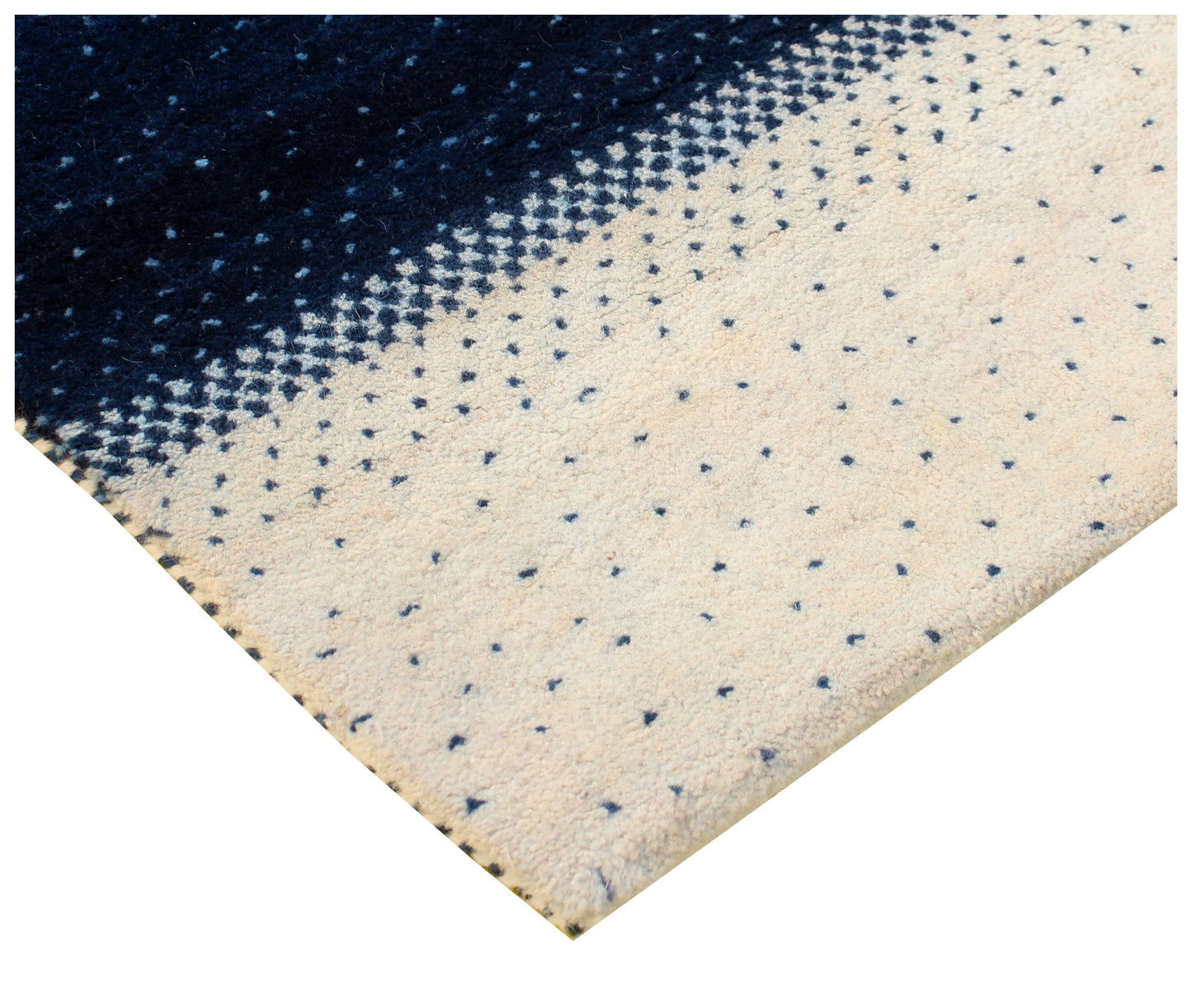 Ivory Blue Stripes Gabbeh Wool Rug 5.6x8 - Hand Knotted Tree Motifs