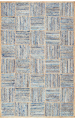 Hand Braided Blue Beige Rug - Jute Cotton Flat Weave Area Rug bhul