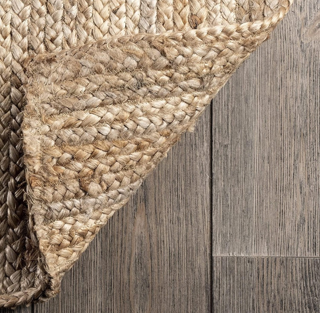 Hand Braided Jute Rug - Natural Beige Golden Brown Flat Weave Area Rug 