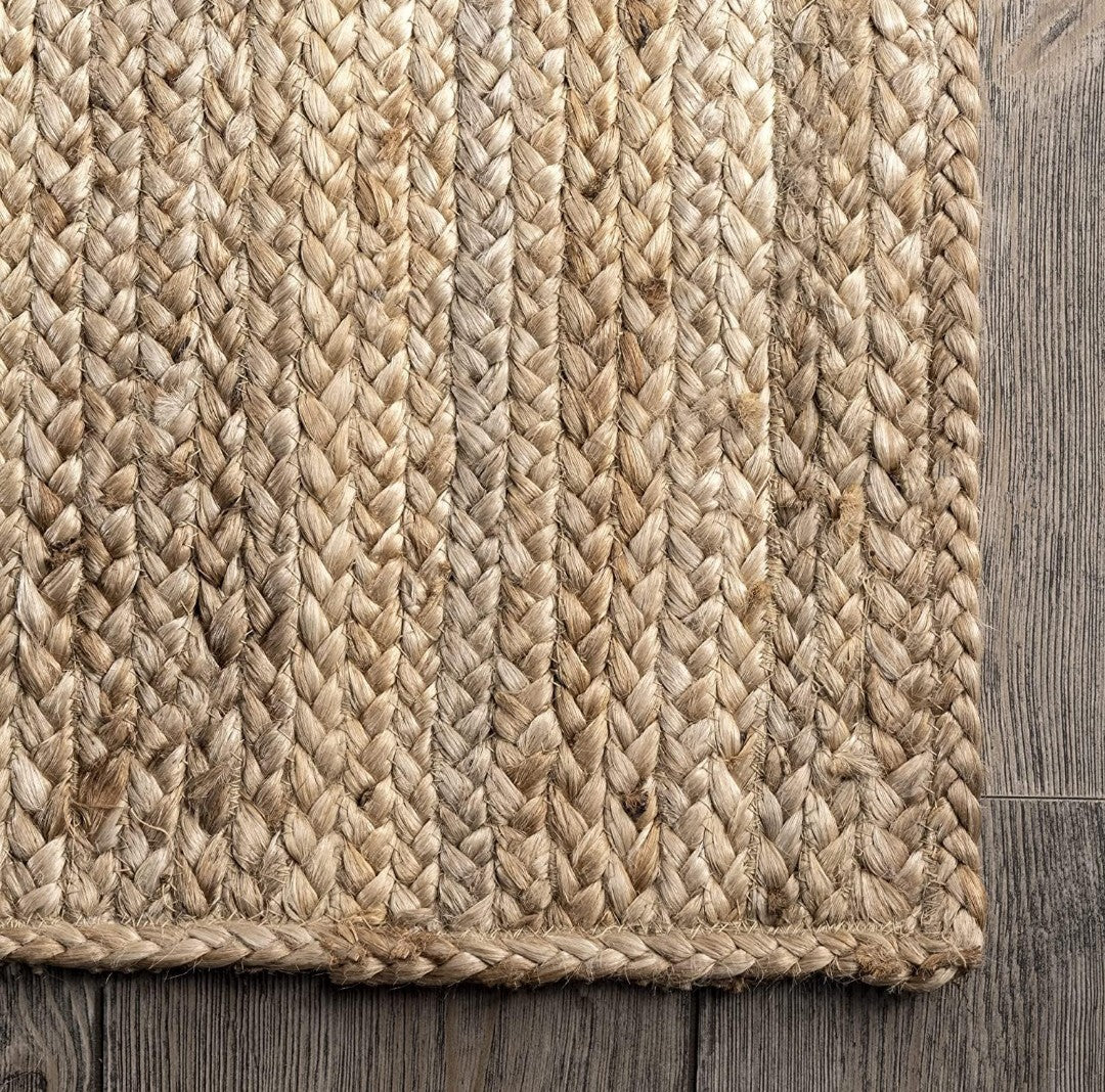 Hand Braided Jute Rug - Natural Beige Golden Brown Flat Weave Area Rug 