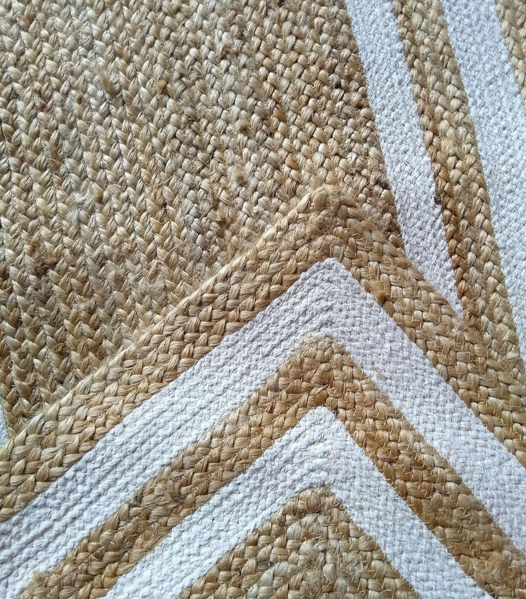 Hand Braided Jute Rug - Natural Beige White Border Flat Weave Area Rug 