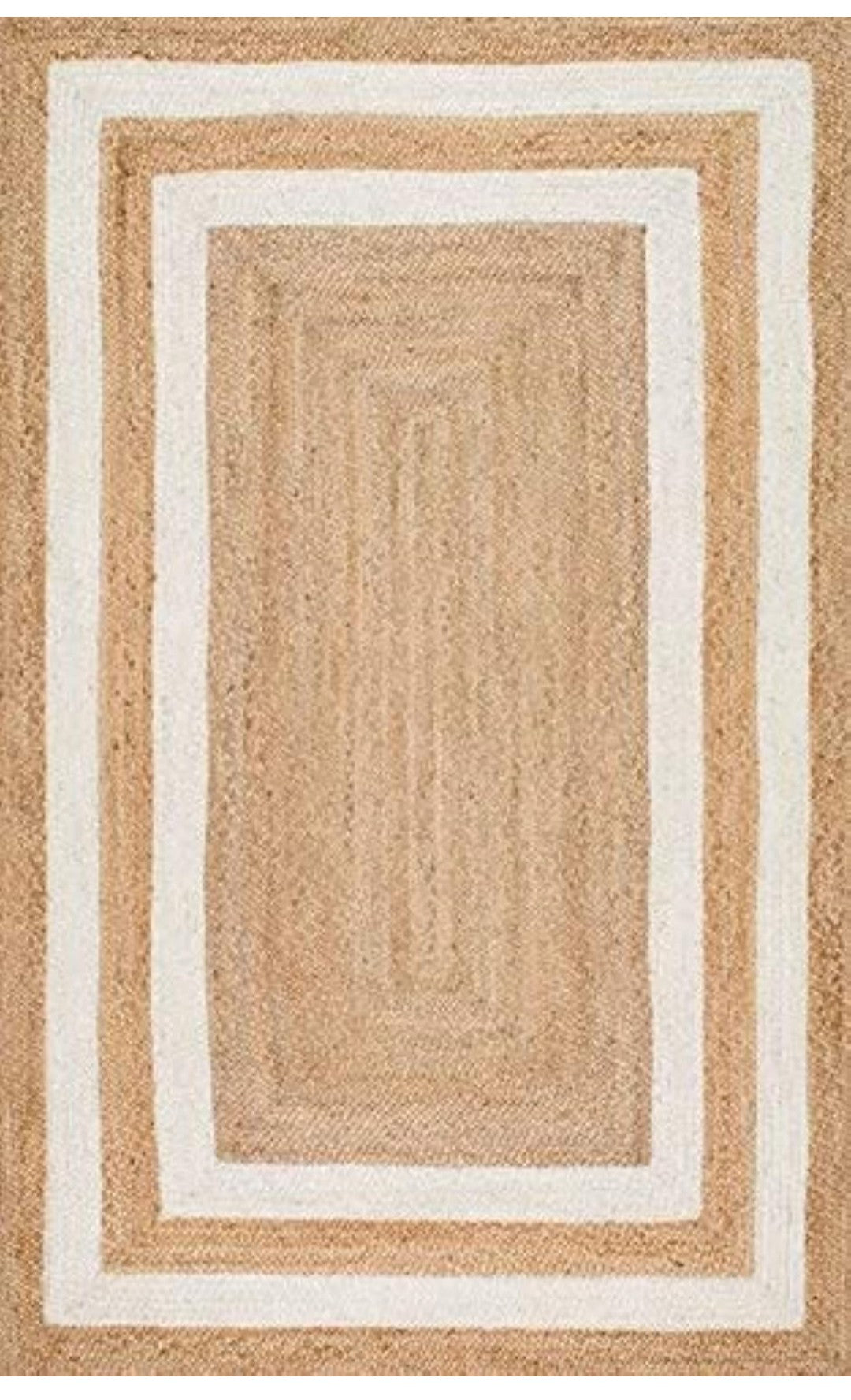 Hand Braided Jute Rug - Natural Beige White Border Flat Weave Area Rug 