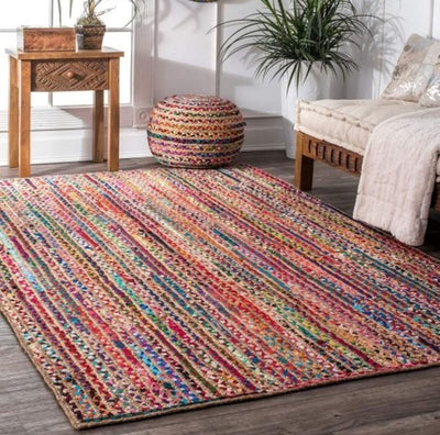 Hand Braided Multicolor Rug - Jute Cotton Flat Weave Area Rug