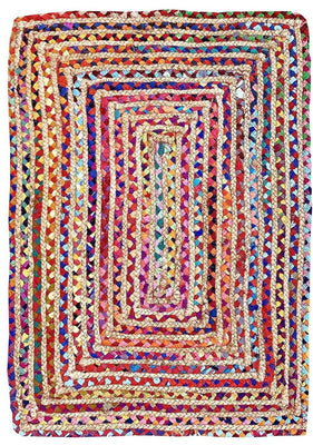 Hand Braided Multicolor Spiral Rug - Jute Cotton Flat Weave Area Rug