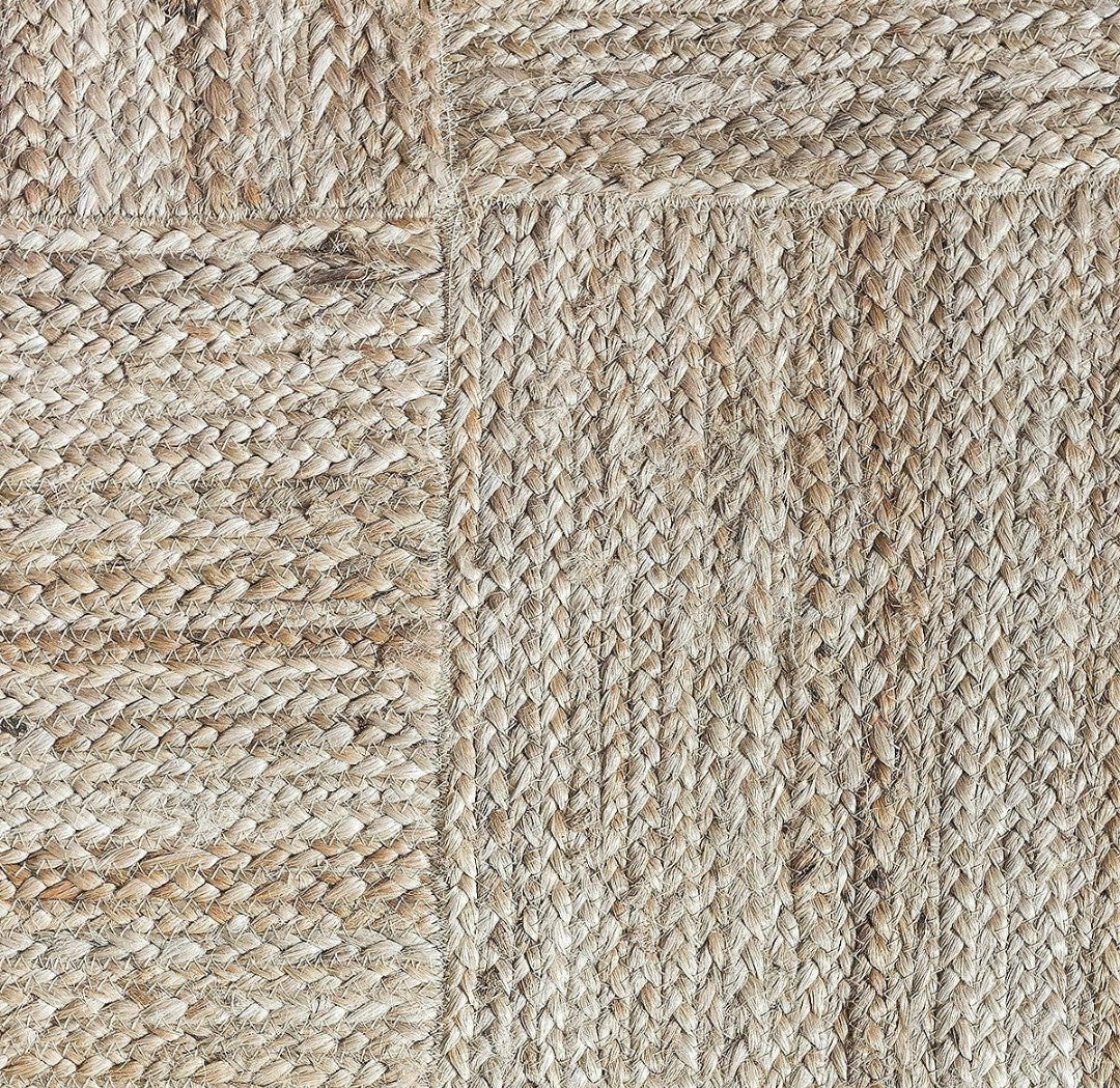 Hand Braided Natural Beige Basketweave Rug - Jute Cotton Flat Weave Area Rug 