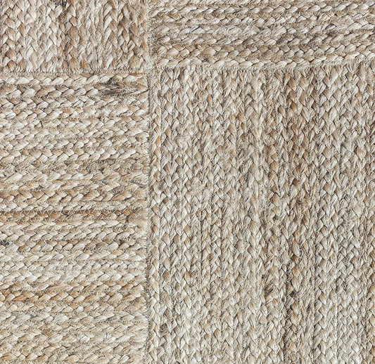 Hand Braided Natural Beige Basketweave Rug - Jute Cotton Flat Weave Area Rug