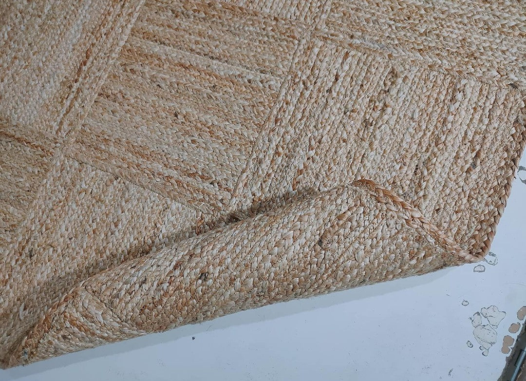 Hand Braided Natural Beige Basketweave Rug - Jute Cotton Flat Weave Area Rug 