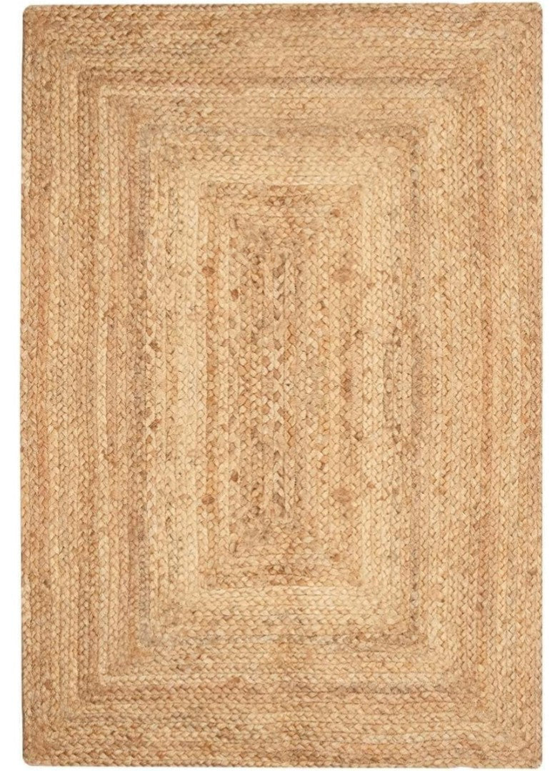 Hand Braided Oval Rug - Natural Beige Golden Brown Jute Cotton 8x10 