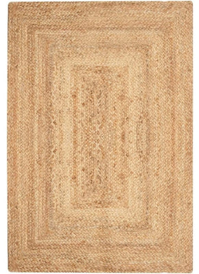 Hand Braided Oval Rug - Natural Beige Golden Brown Jute Cotton 8x10
