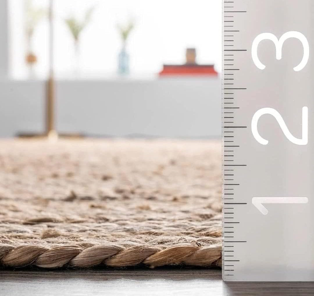 Hand Braided Oval Rug - Natural Beige Golden Brown Jute Cotton 8x10 