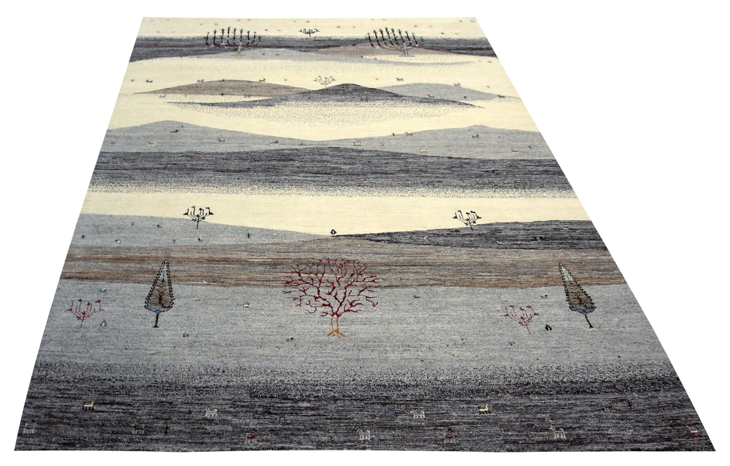 Hand Knotted Abstract Landscape Wool Rug 9x12 and 8x11.6 - Ivory, Grey & Taupe