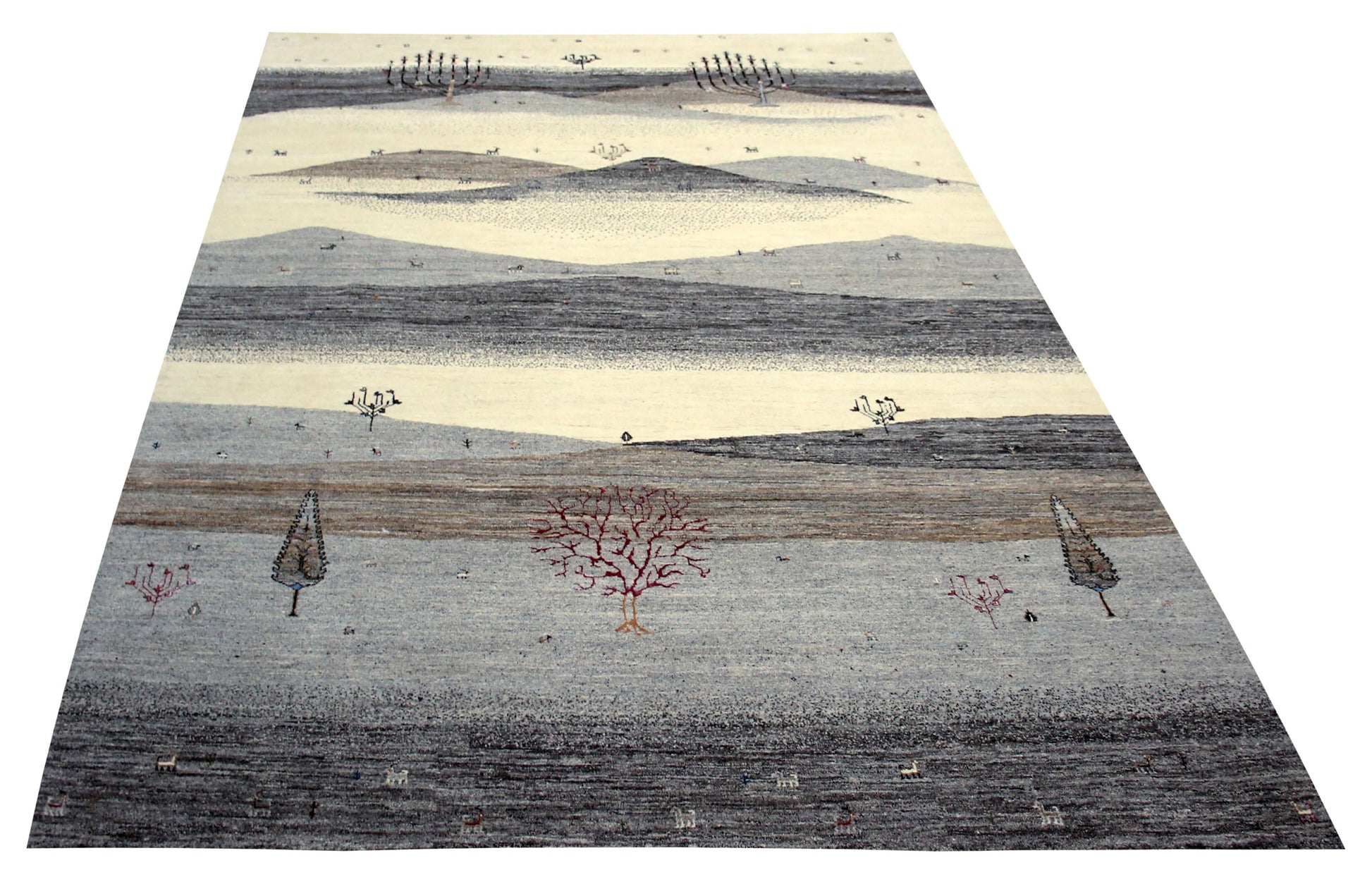 Hand Knotted Abstract Landscape Wool Rug 9x12 and 8x11.6 - Ivory, Grey & Taupe