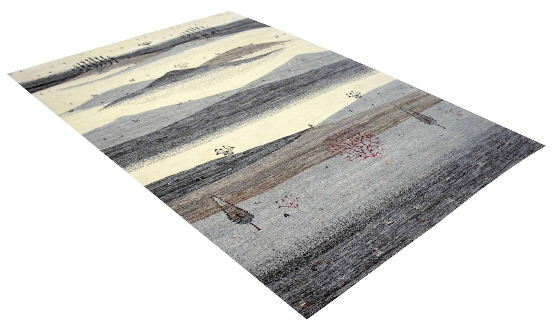 Hand Knotted Abstract Landscape Wool Rug 9x12 and 8x11.6 - Ivory, Grey & Taupe
