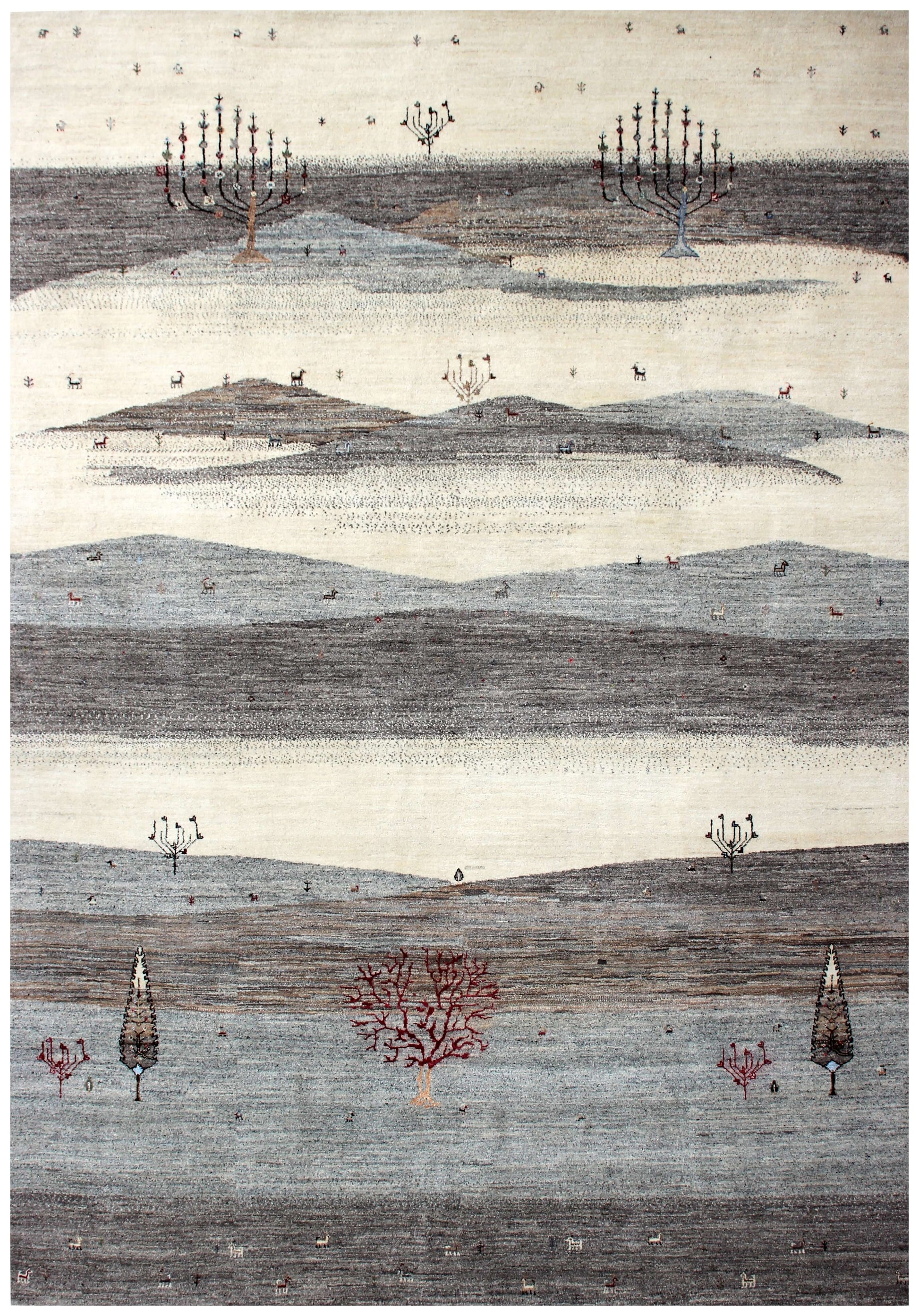Hand Knotted Abstract Landscape Wool Rug 9x12 and 8x11.6 - Ivory, Grey & Taupe