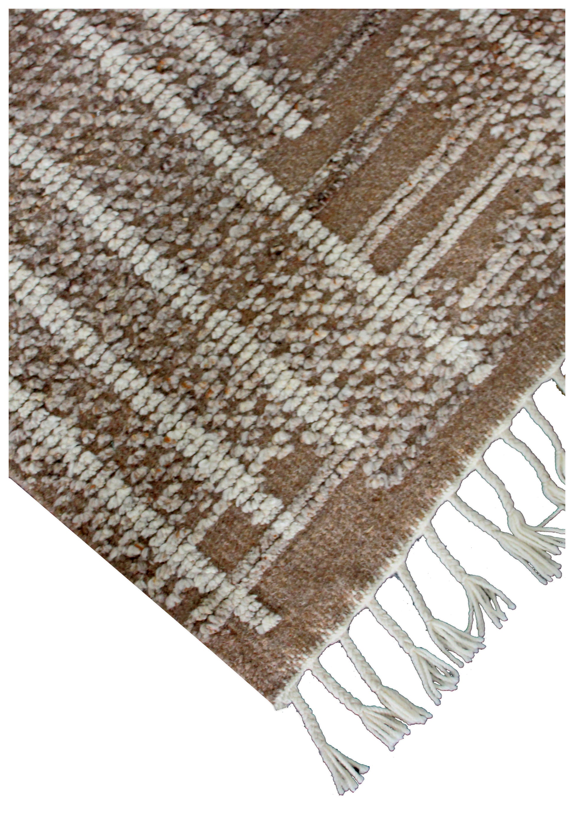 Hand Knotted Beige and Ivory Geometric Rug - Modern Area Rug 5.6x8.6 Feet 